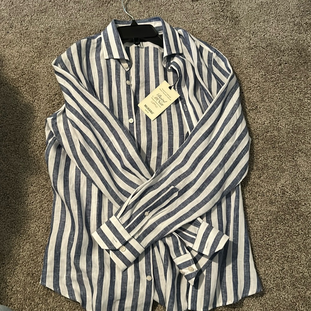 Striped linen men’s button down